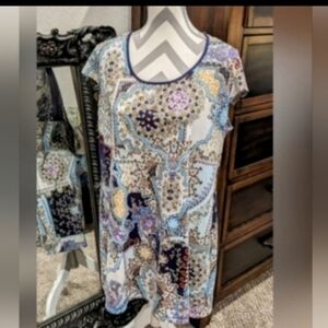 Linea Donatella Blue and Purple Patterned Mini Dress